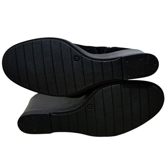 Kenneth Cole Reaction Dot-Ation Leather Suede Wedge Ankle Bootie Sz 11 Black - Picture 4 of 16